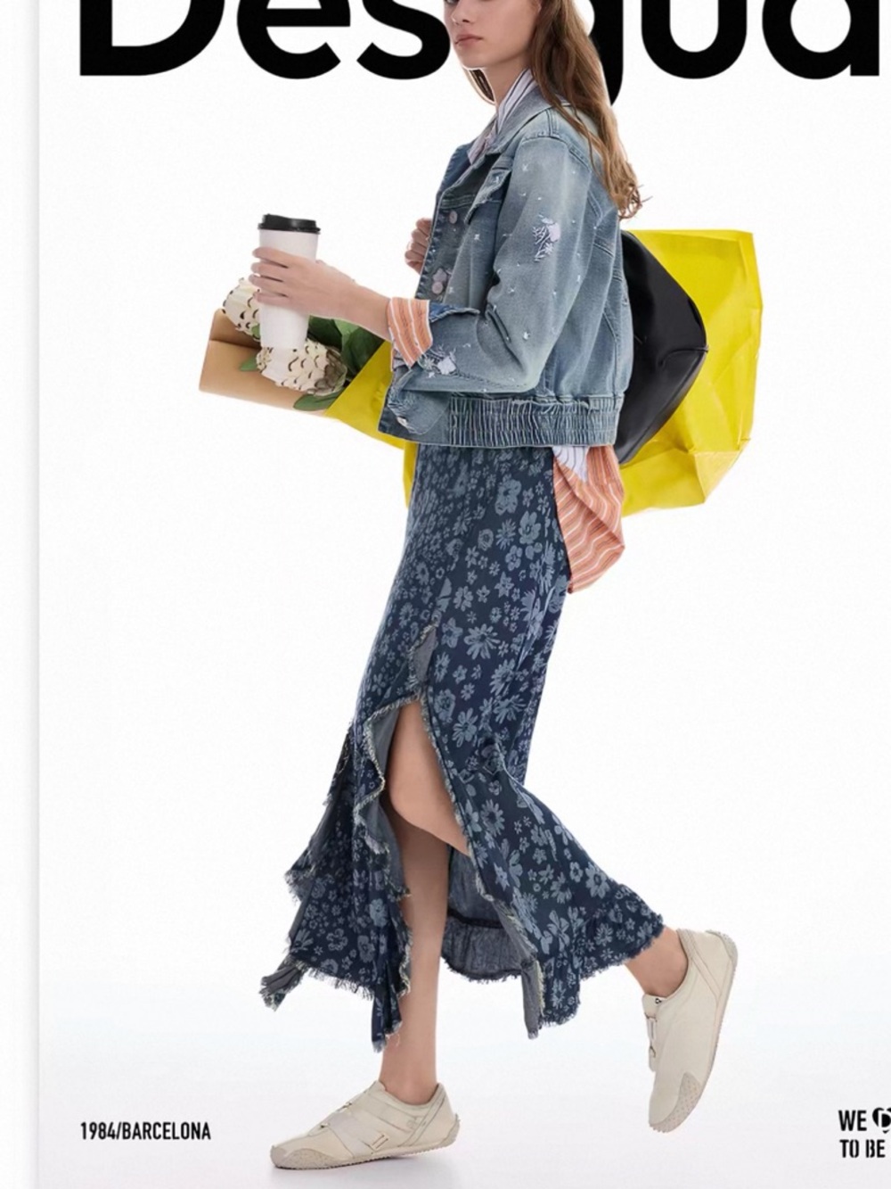 Desigual Blue Floral Ruffle Midi Skirt